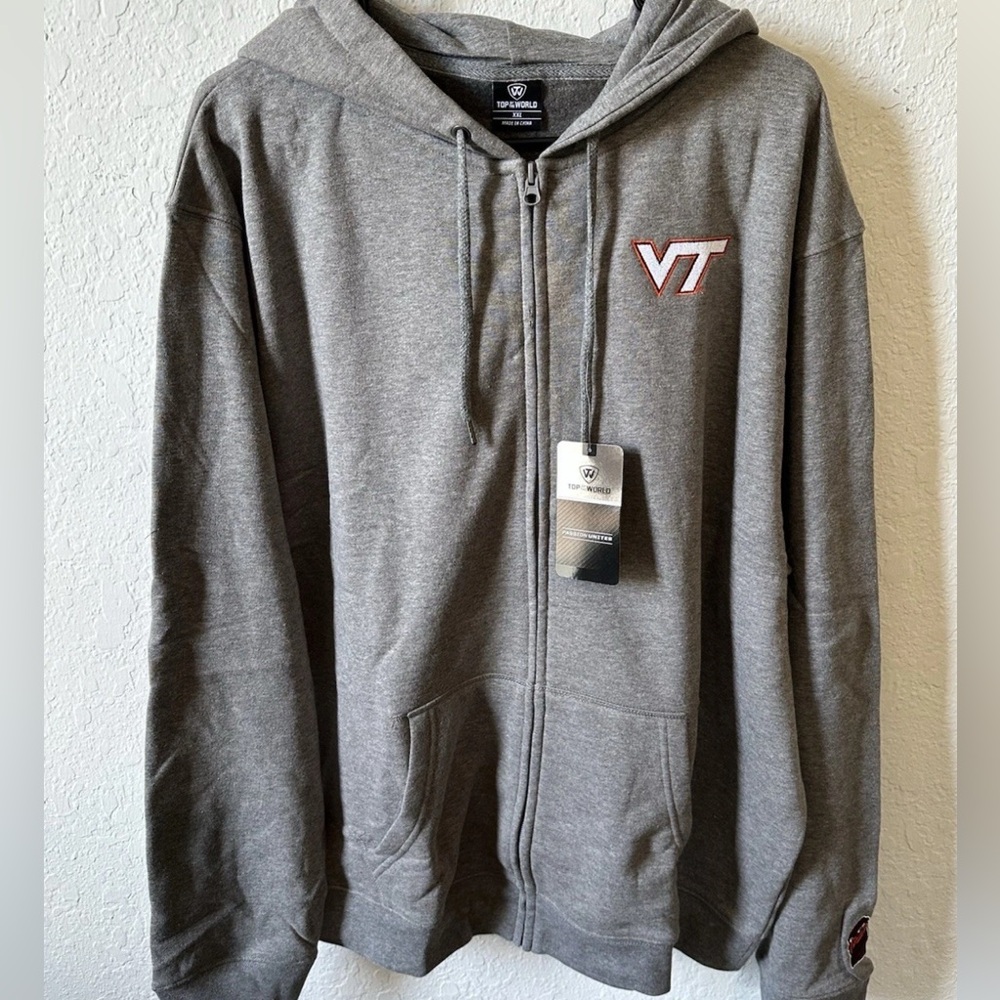 Men’s 2XL Virginia Tech Hokies Gray Full Zip Stitched Hoodie 🔥 NWT